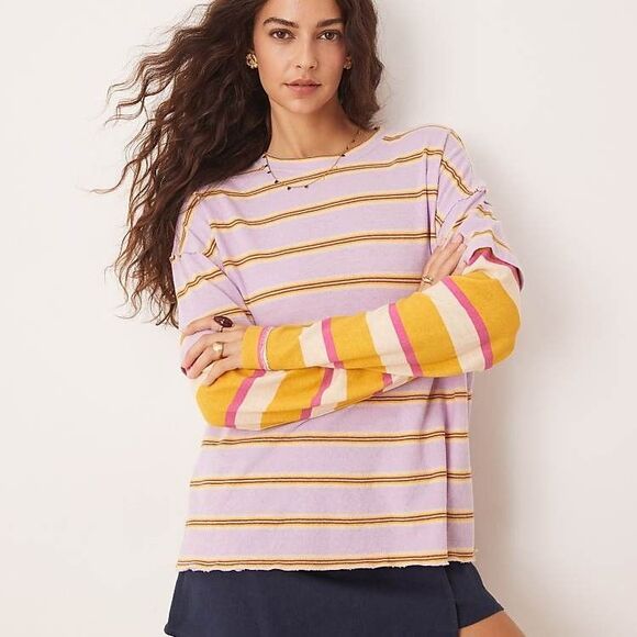 Free People We The Free Nina Stripe Long-Sleeve Tee Tunic Top Cotton S 282911 - Picture 1 of 8